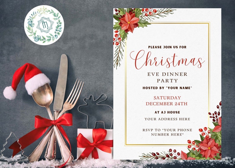 Editable and Printable Christmas Dinner Invite Dinner Party Etsy
