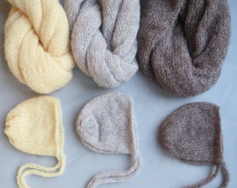Alpaca Newborn Wrap Set: Soft Knit Photo Prop