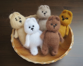 Crocheted Mohair Bear Set: Newborn Photo Prop (4-5 inch)
