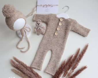 Alpaca Newborn Romper Set: Mohair Knit Photo Prop Outfit