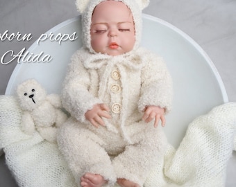 Newborn Bear Romper Set: Alpaca Knit Photo Prop