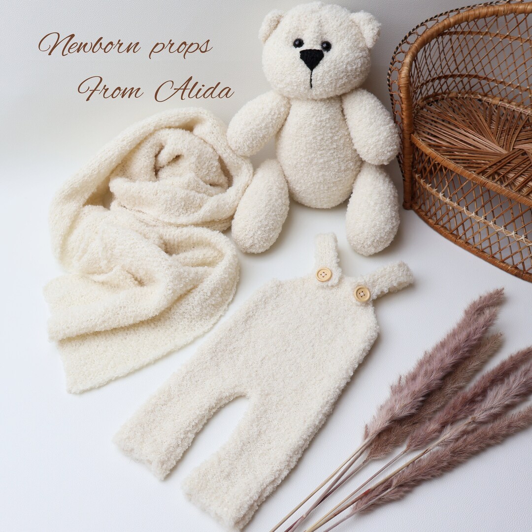Newborn Photo Prop Set: Alpaca Bear, Romper & Wrap - Etsy