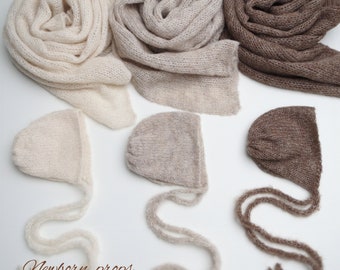 Alpaca Knit Newborn Wrap & Bonnet Set: Photo Prop