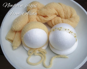 Alpaca Newborn Photo Prop Set: Yellow Knit Wrap