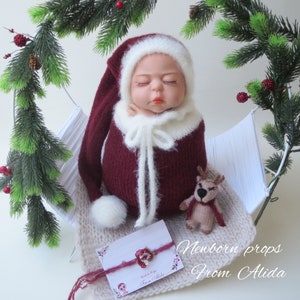 Christmas photoprop for photosession newborn, Christmas prop for baby, newborn prop, Christmas outfit for newborn, Santa Claus hat