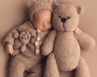 Newborn Alpaca Romper Set: Bear Prop, Baby Photoshoot Outfit