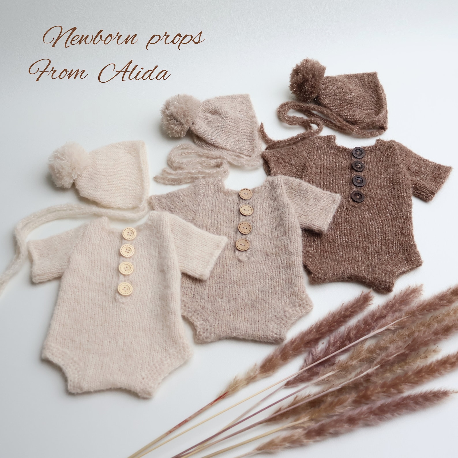 Alpaca Knit Newborn Photo Prop Set: Baby Bodysuit & Hat - Etsy