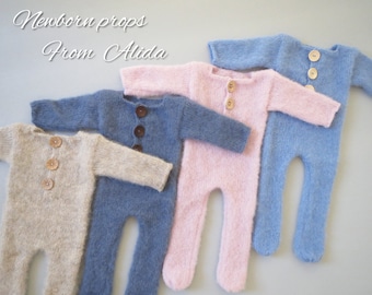 Newborn Alpaca Romper Set: Knitted Photo Prop with Hat