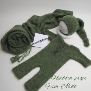 Green outfit for newborn photosession, mega soft newborn wrap, prop for newborn photo shoots, newborn romper, newborn outfits, green wrap