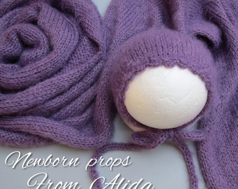 Newborn Photo Prop Set: Stretchy Wrap and Bonnet