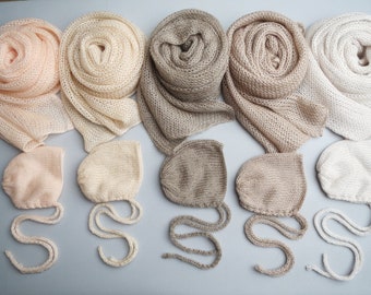 Newborn Alpaca Knit Wrap Set: Baby Photo Prop with Hat