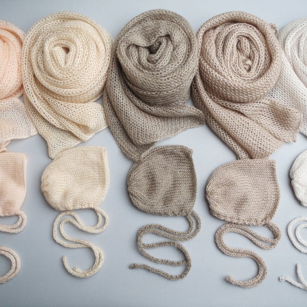 Newborn wrap set, knitting wrap, set wrap with hat, mohair wrap, beige wrap, braun wrap, wrap for hoto shoot, newborn hat, knitting prop