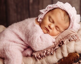Newborn Alpaca Knit Romper Set: Pink Mohair Photo Props