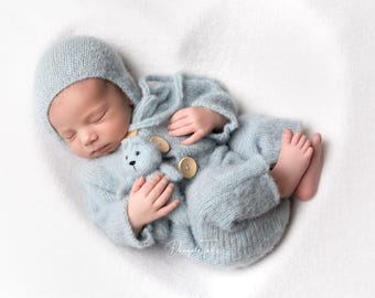 Alpaca Knit Newborn Romper Set: Soft Baby Photo Prop