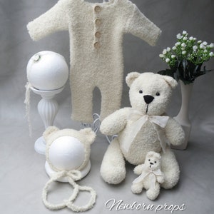Big bear set for newborn photosession, newborn photo props,romper for newborn photosession, soft photo prop for newborn baby,croceted bear