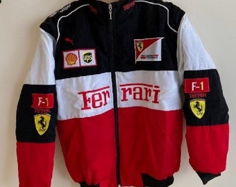 Blouson aviateur Ferrari Formule 1 de style vintage Y2K rouge, blanc et noir