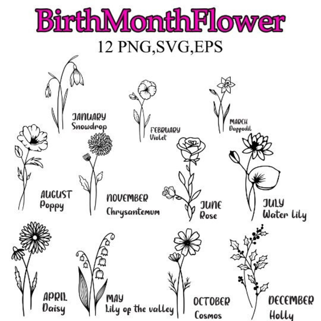 Birth Month SVG Bundle Personalized Birth Month SVG Botanical Birth ...