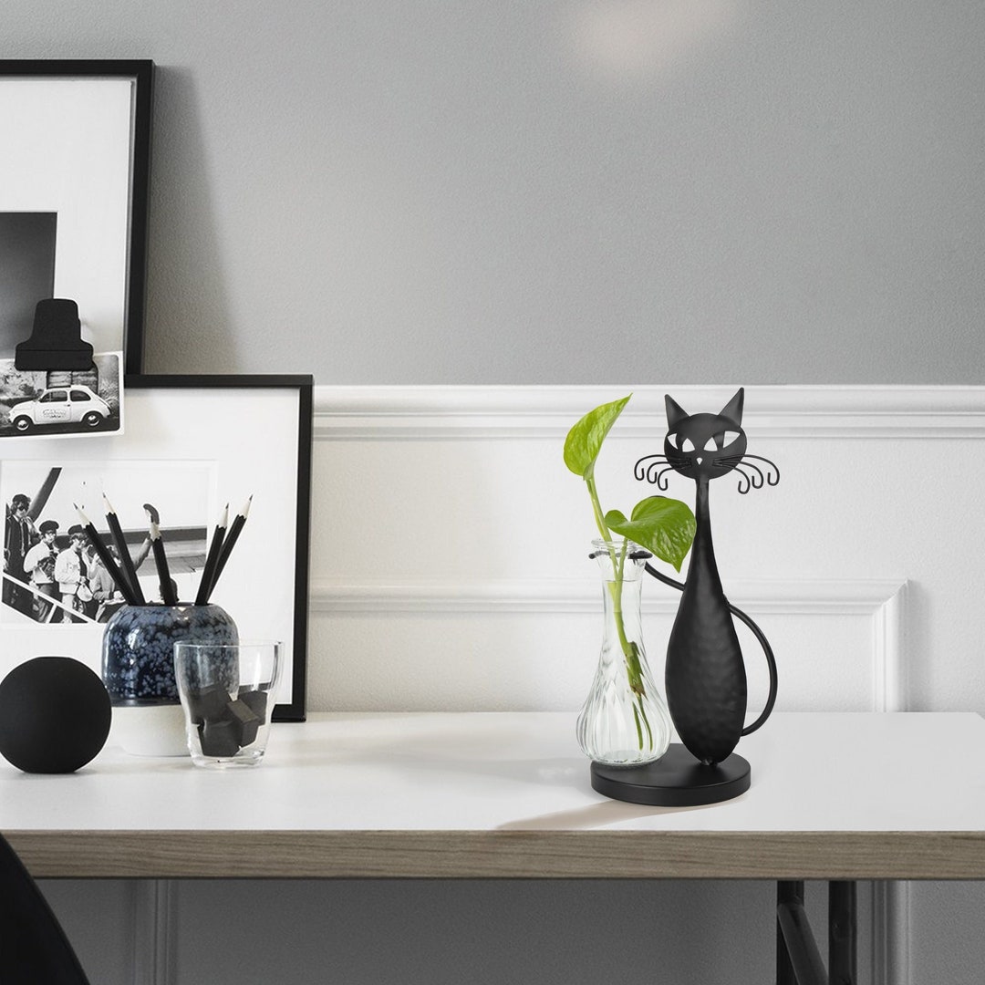 Metal Cute Black Cat Desk Accessories Planters for Outdoor Etsy