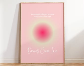 Trendy Positive Pink Aura Manifestation Poster, Aesthetic Girly Room Decor, Spiritual Affirmation Gradient Wall Art, DIGITAL DOWNLOAD