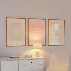 Beige Gradient Aura Poster Set of 3 Trendy Affirmation Prints, Aesthetic Girly Room Decor, Manifestation Posters, Spiritual Wall Art