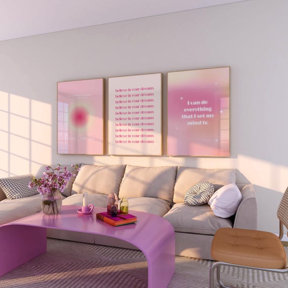 Trendy Gradient Aura Poster Set, Set of 3 Pink Affirmation Prints, Girly Room Decor, Manifest Posters, Spiritual Wall Art, DIGITAL DOWNLOAD