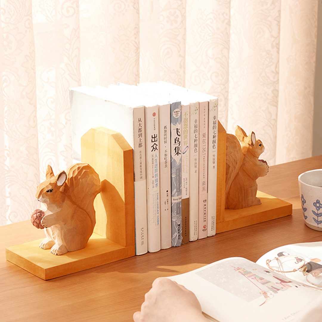 Creative Solid Wood Bookshelf Handmade Squirrel Bookshelf Etsy