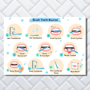 Brush Teeth Routine- Teach me- Learning- chart- Instant Download- Printable
