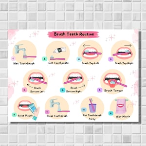 Brush Teeth Routine- Teach me- Learning- chart- Instant Download- Printable