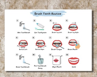 Brush Teeth Routine- Teach me- Learning- chart- Instant Download- Printable