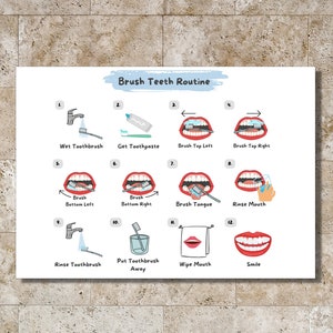 Brush Teeth Routine- Teach me- Learning- chart- Instant Download- Printable
