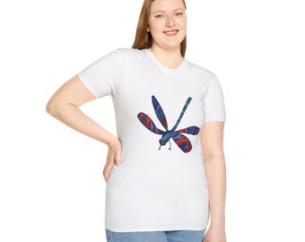 Camiseta Libélula Roja Blanca Azul, Camiseta de algodón ligera disponible en todos los colores