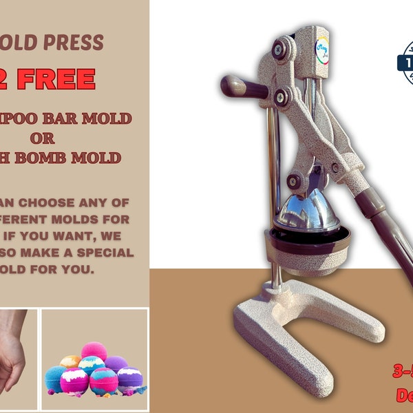 Bath Bomb Mold Press and Shampoo Bar Mold Press, 2 FREE Molds