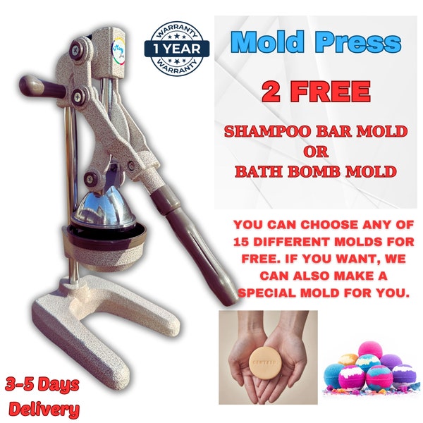 Bath Bomb Mold Press and Shampoo Bar Mold Press, 2 FREE Molds