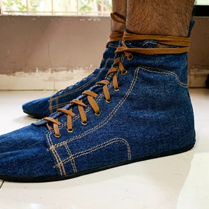 Barefoot Shoes I Flexible Upcycled Denim Lace-Ups with tire Soles UK9/EU43/US10.5 image 6