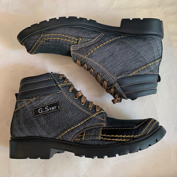 Upcycled Denim boot with Lightweight EVA Sole I EU44 I US10.5 I UK10 I Leather Trim I One of a Kind I Customization Available