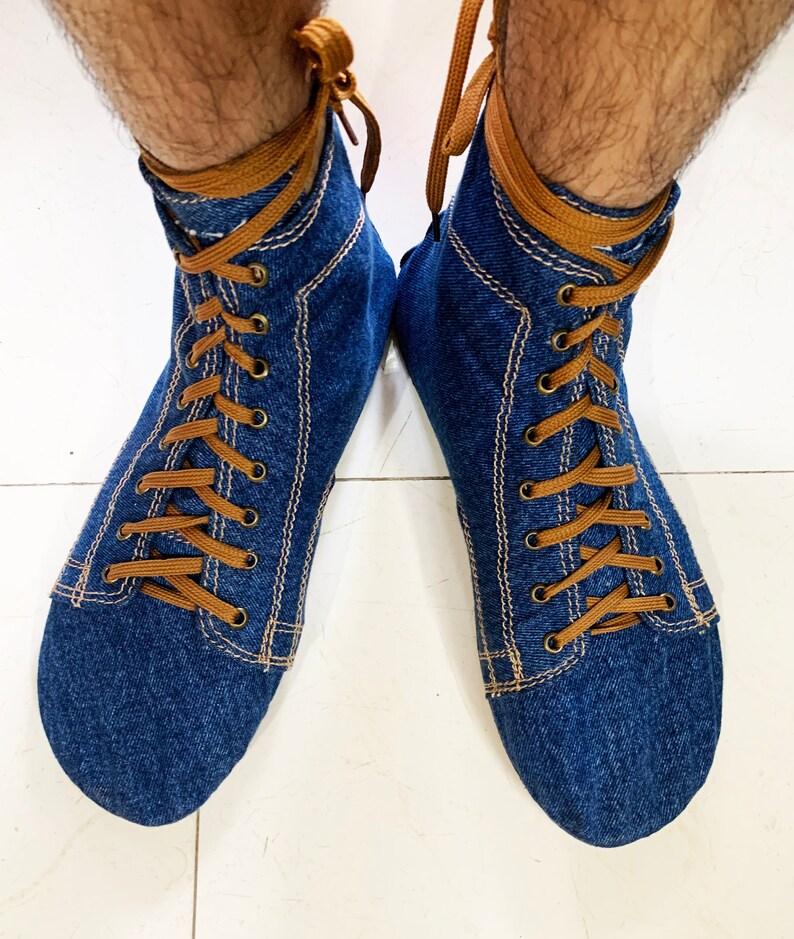 Barefoot Shoes I Flexible Upcycled Denim Lace-Ups with tire Soles UK9/EU43/US10.5 image 4