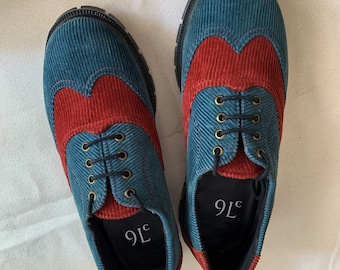 Zapatos brogue de pana reciclada, zapatos veganos color block (US 7.5, EU 41)