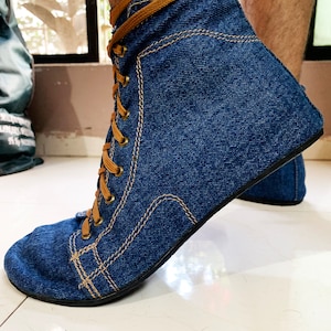 Barefoot Shoes I Flexible Upcycled Denim Lace-Ups with tire Soles UK9/EU43/US10.5 image 2