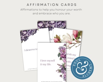 Self Love Affirmation Cards Printable, Digital Positive Affirmations for Women, Self Worth Self Acceptance Quotes, Mindful Living Printables