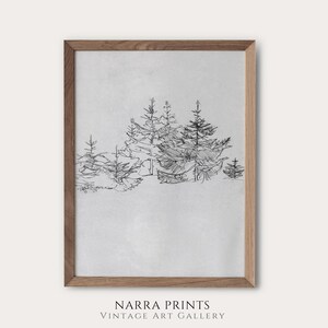 Winter Sketch Art, Christmas Pine Tree Sketch, Vintage Modern Farmhouse, Neutral Art, Printable Wall Art, Digital