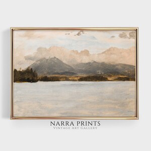 Vintage Lake Painting, Rustic Mountain Wall Art, Neutral Landscape Print, Dining Room Decor, PRINTABLE Wall Decor, Downloadable Digital