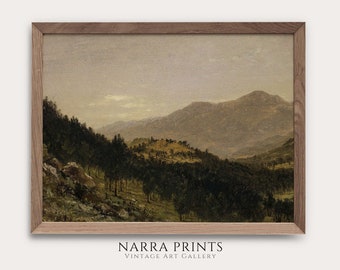 Vintage Mountainscape Painting, Moody Art Print, Warm Tone Landscape Wall Decor, Rustic Mountain Painting, PRINTABLE Digital Download