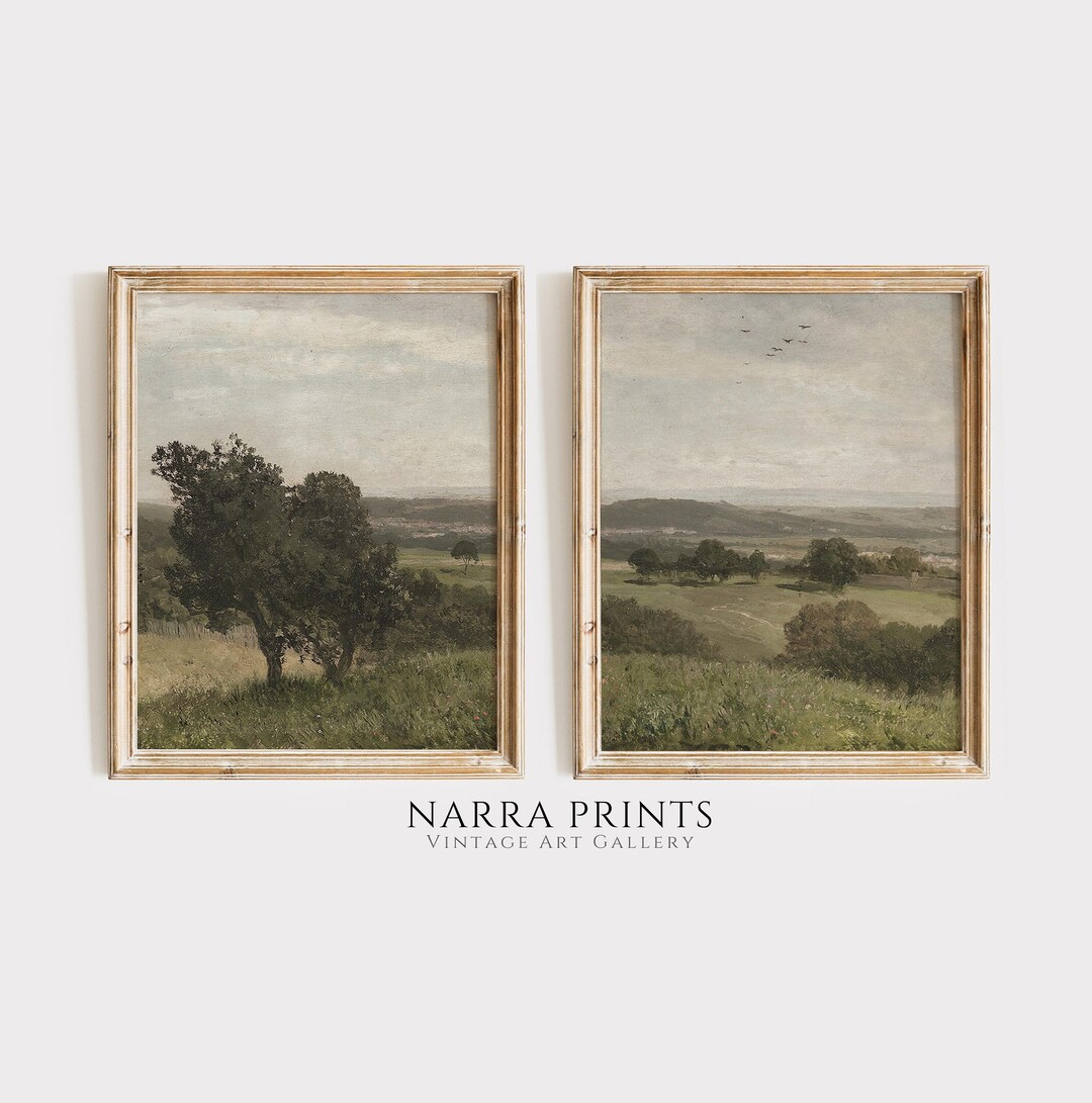 Landscape Painting SET of Two, Vintage Antique Wall Art, Country ...