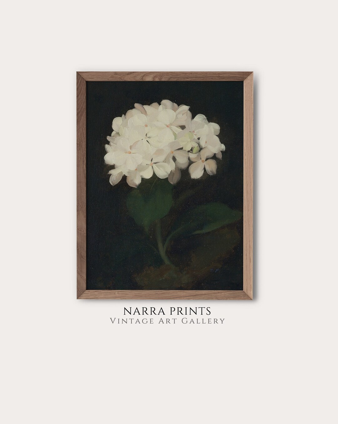 Dark Academia Flower Print, White Hydrangea Oil Painting, Moody Floral ...