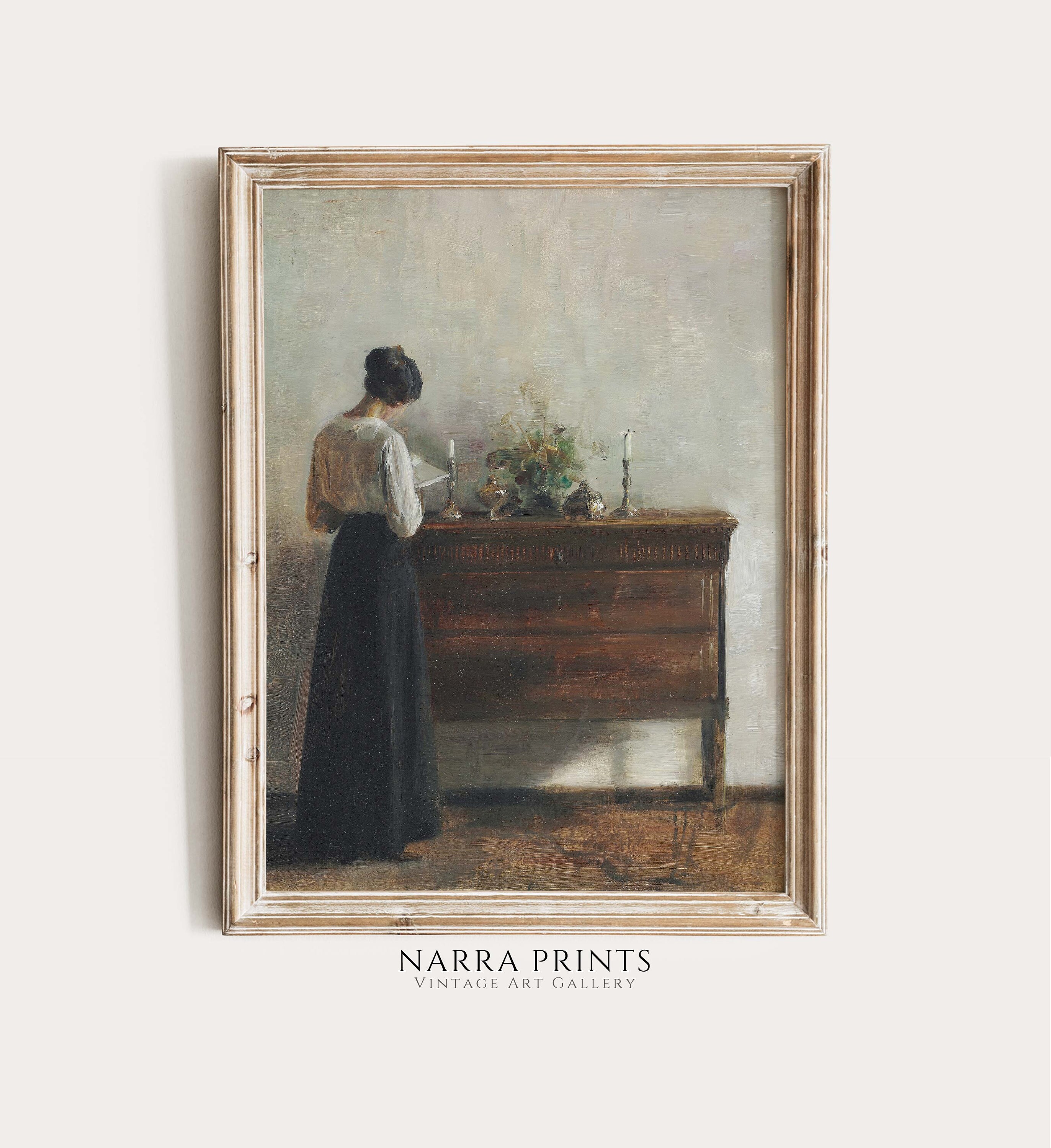 Vintage Portrait Painting, Antique Woman Reading Art Print, Rustic Wall ...