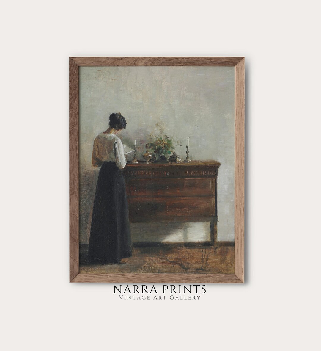 Vintage Portrait Painting, Antique Woman Reading Art Print, Rustic Wall ...