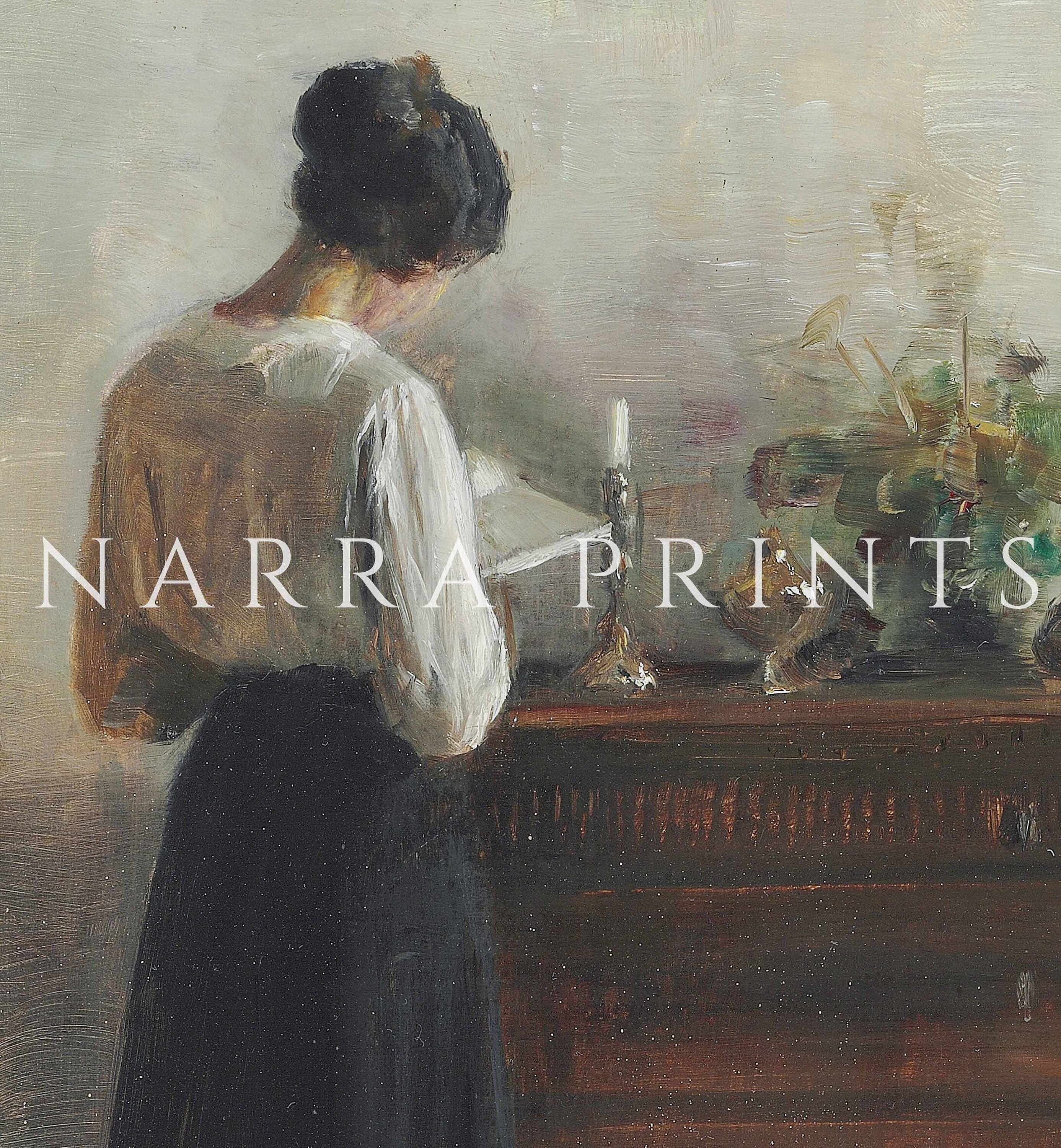 Vintage Portrait Painting, Antique Woman Reading Art Print, Rustic Wall ...