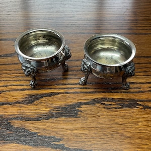 A Pair of Antique Victorian Silver Plated Cauldron Salt Sellars