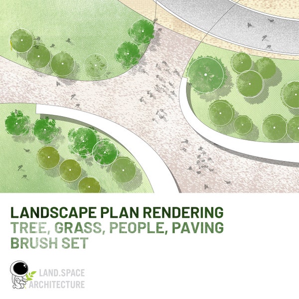 Aquarell Baum, Gras, Spitzenleute und Pflaster Pinsel für Landschaftsgestaltung in Photoshop