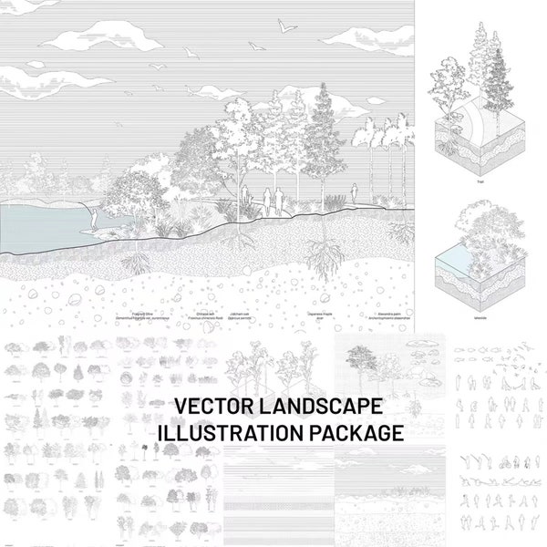 Vector Landscape Design Illustration Bundle avec nom usuel et nom scientifique